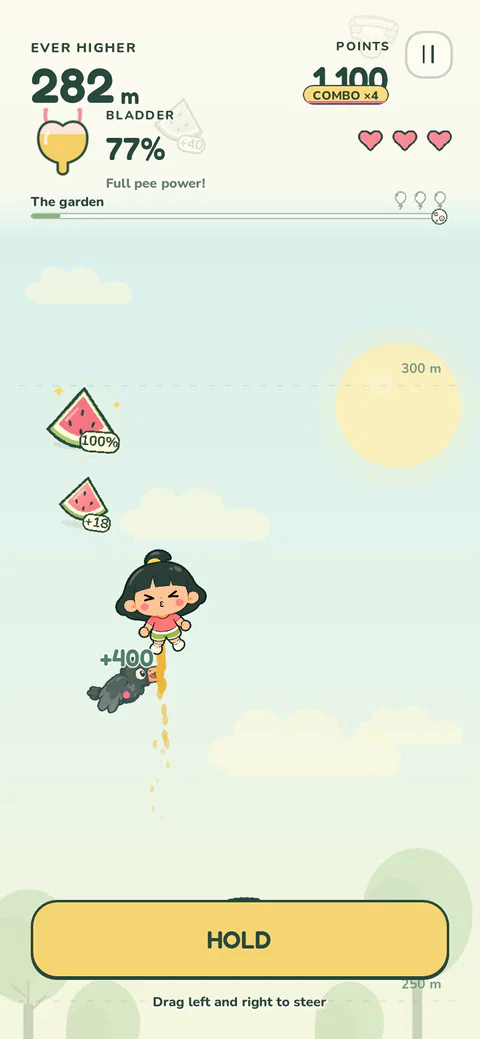 PupiPupi flying over the garden among watermelon slices and crows