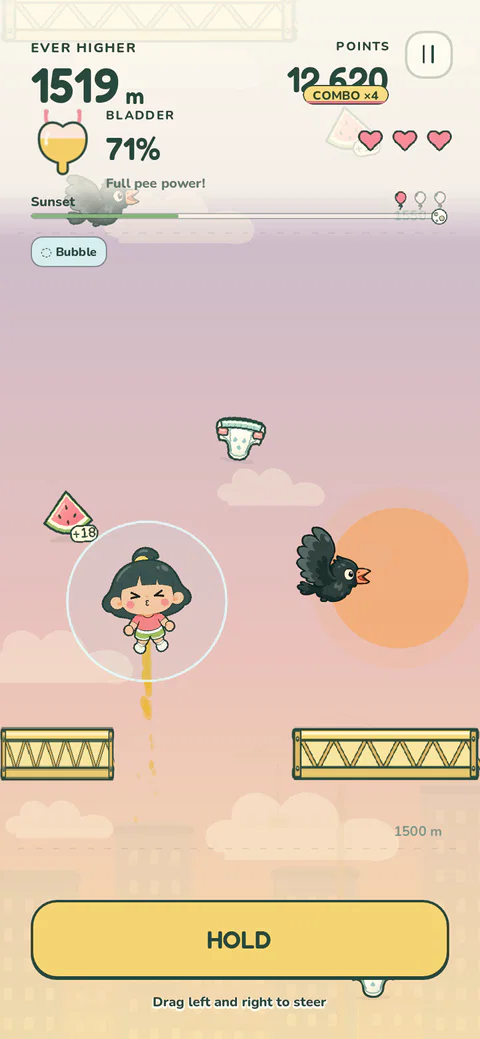 Flying at sunset, protected by the bubble